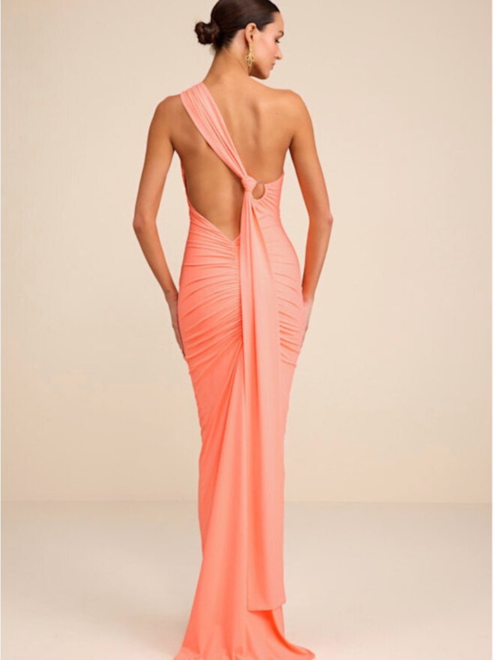 Lulu's Coral One-Shoulder Draped Evening Gown